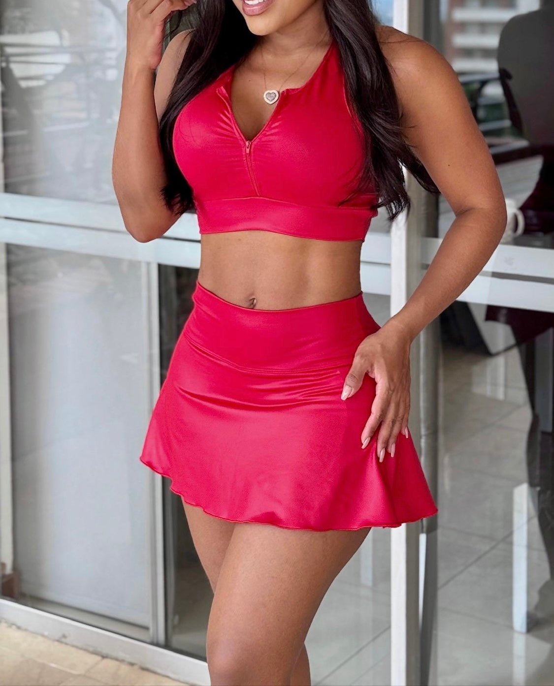 Conjunto Falda short y Top piel