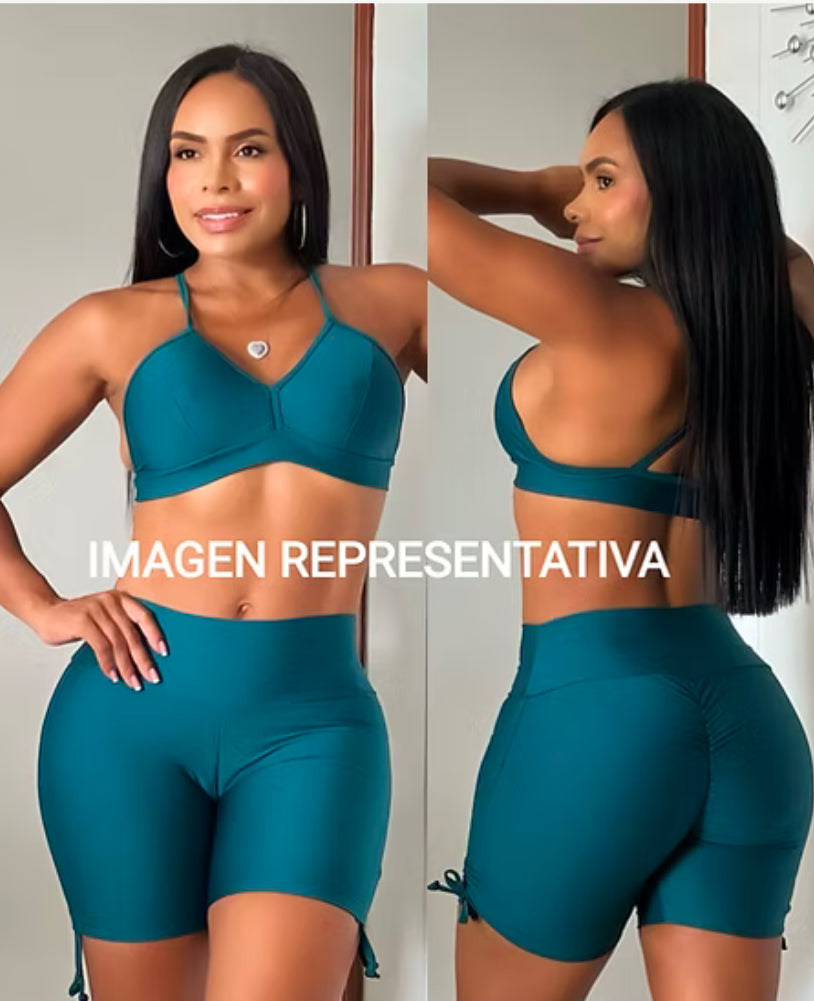 Conjunto shot y top jaretas laterales