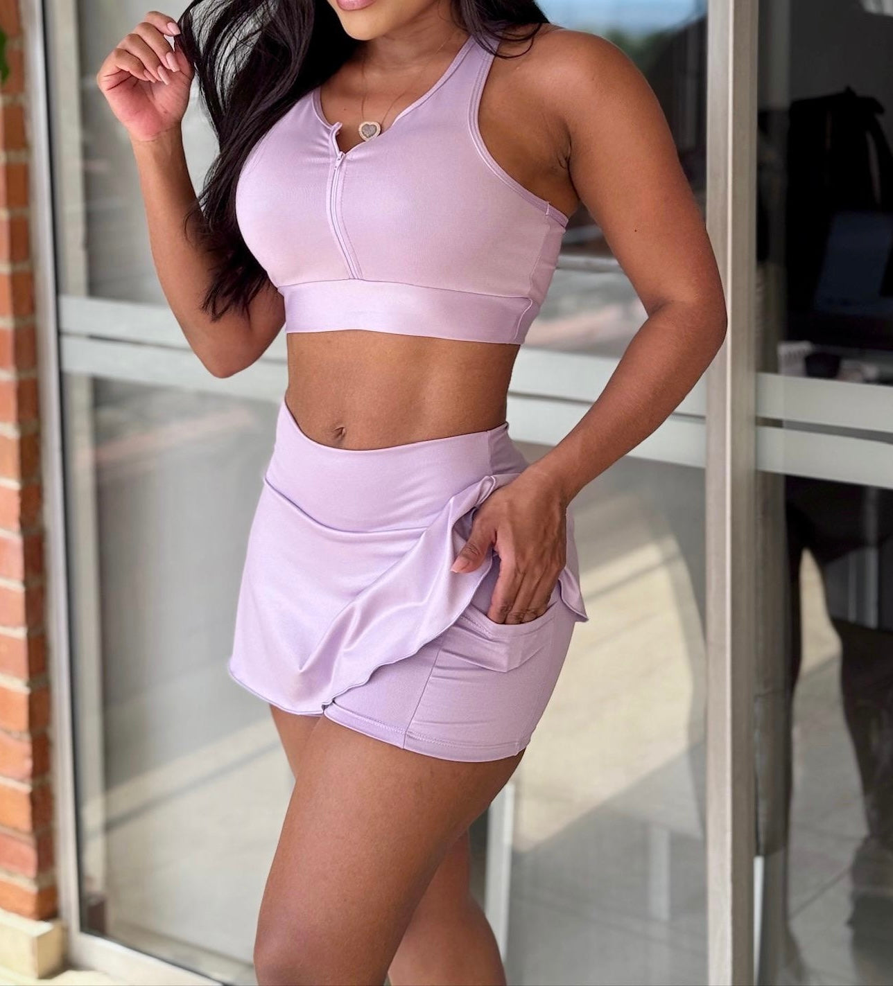 Conjunto Falda short y Top piel