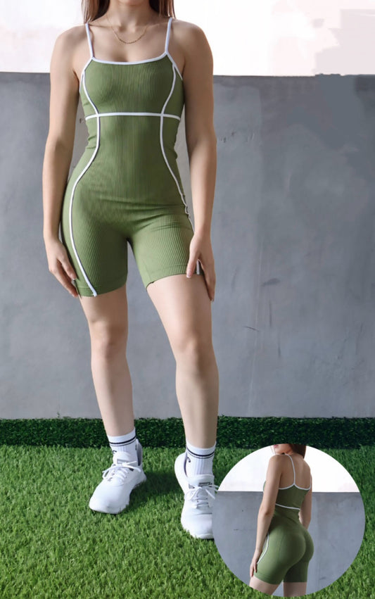 Jumpsuit Corto Líneas Tirantes Verde