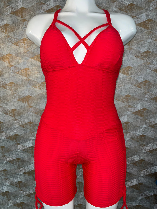 Jumpsuit Brocado Corto Rojo Cruz
