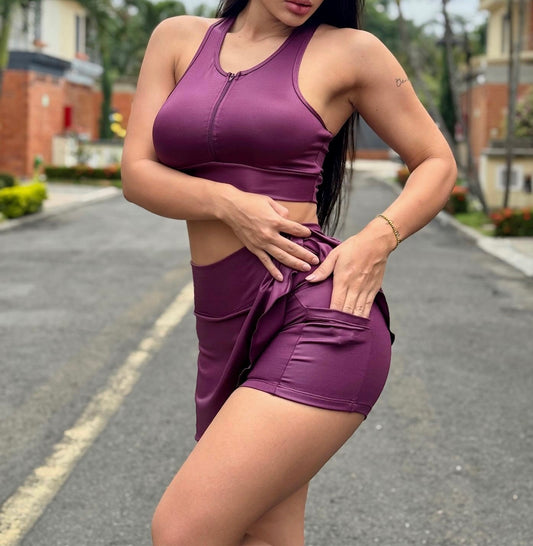 Conjunto Falda short y Top piel